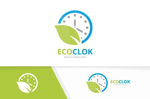 Векторные часы и логотип листа. Символ или значок времени и эко. Уникальный экспресс и органический шаблон логотипа . — стоковый вектор
