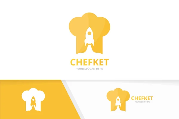 Sombrero de chef vectorial y combinación de logotipo cohete. Cocina y avión símbolo o icono. Plantilla de diseño de logotipo de vuelo y cocinero único . — Vector de stock