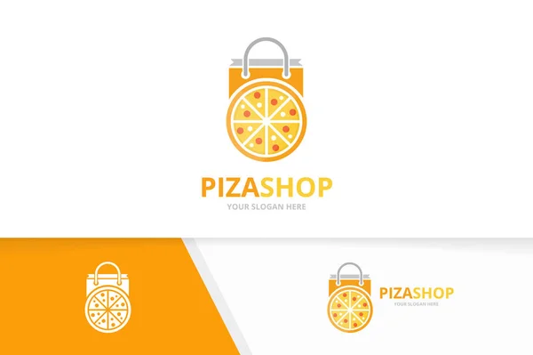 Vektorpizza und Shop-Logo-Kombination. Lebensmittel und Verkauf Symbol oder Symbol. einzigartige Design-Vorlage für Pizzeria und Markt. — Stockvektor