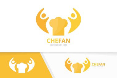 Vektör chef şapka ve insanlar logo bileşimi. Mutfak ve aile simge veya simge. Benzersiz aşçı ve Birliği, yardım, bağlanmak, takım logo tasarım şablonu.