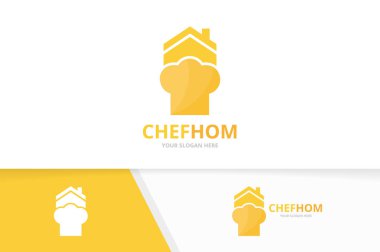 Vektör chef şapka ve Emlak logosu bileşimi. Mutfak ve ev simge veya simge. UNIQUE yemek ve kira logo tasarım şablonu.