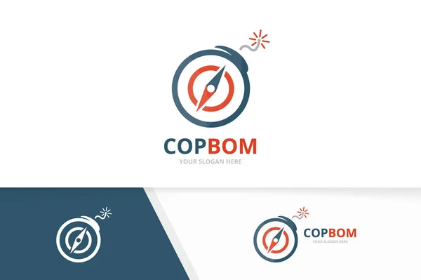 Compas vectoriel et combinaison de logo de bombe. Navigation et faire exploser symbole ou icône. Modèle unique de conception de logotype de voyage et d'arme . — Image vectorielle