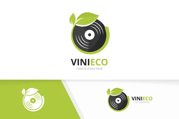 Vector vinyl en blad logo-combinatie. Record en eco-symbool of pictogram. Unieke muziekalbum en biologische logo ontwerpsjabloon. — Stockvector