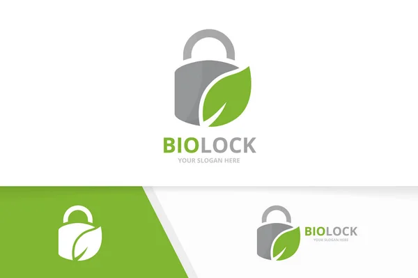 Vector lock en blad logo-combinatie. Veilig en eco-symbool of pictogram. Unieke hangslot en biologische logo ontwerpsjabloon. — Stockvector