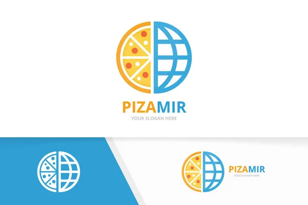 Wektor pizza i planety kombinacji logo. Żywności i świecie symbol lub ikonę. Unikalny szablon projektu logotypu pizzeria i globe. — Wektor stockowy