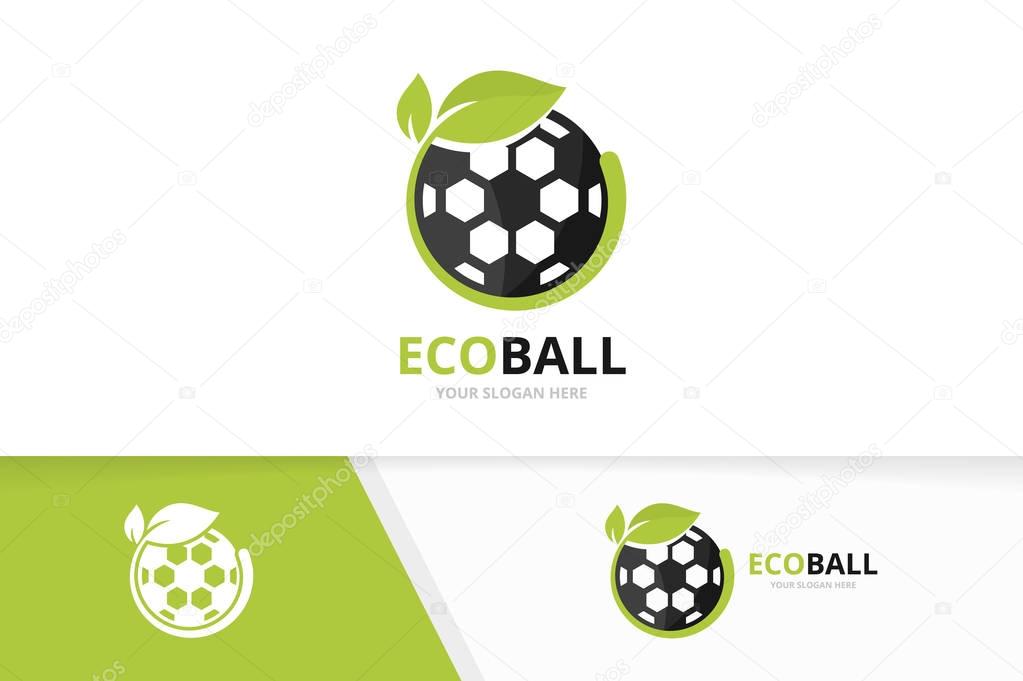 Vector soccer and leaf logo combination. Ball and eco symbol or icon. Unique football and organic logotype design template.