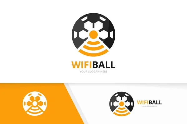 Vektor foci és a wifi jel kombinációja. Labda és jel szimbólum vagy ikon. Egyedi labdarúgó és rádió, internetes logo design sablonok. — Stock Vector