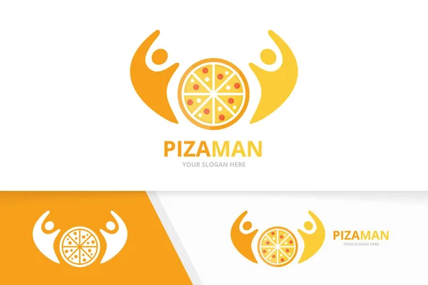 Vektorpizza und Menschen-Logo-Kombination. Essen und Familie Symbol oder Symbol. einzigartige Pizzeria und Gewerkschaft, helfen, verbinden, Team-Logo Design-Vorlage. — Stockvektor
