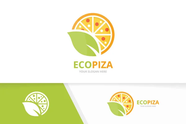 Vector pizza en blad logo-combinatie. Voedsel- en eco-symbool of pictogram. Unieke pizzeria en biologische logo ontwerpsjabloon. — Stockvector