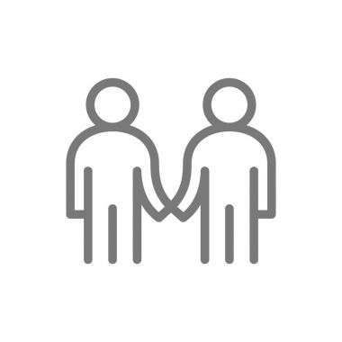 Basit iki iş insanlar el sıkışma satırı simgesi. Vektör çizim tasarım sembolü ve işareti. Beyaz arka plan üzerinde izole