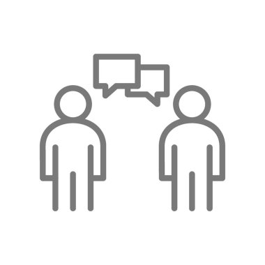 Basit insanlar konuşan satırı simgesi. Vektör çizim tasarım sembolü ve işareti. Beyaz arka plan üzerinde izole