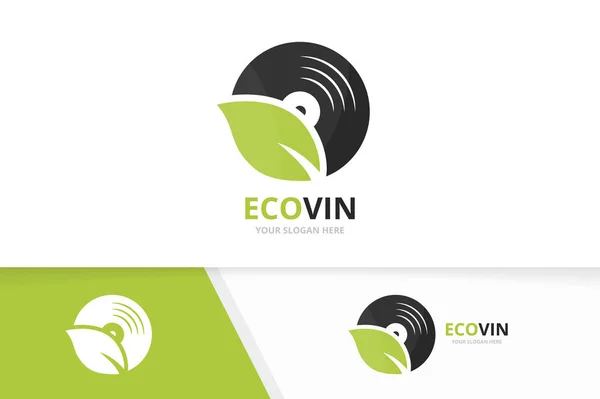 Kombinasjon av vektorvinyl og bladlogo. Registrer og miljøsymbol eller ikon. Unik musikkalbum og mal for design av organisk logotype . – stockvektor