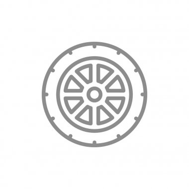 Basit araba tekerleği satırı simgesi. Vektör çizim tasarım sembolü ve işareti. Beyaz arka plan üzerinde izole