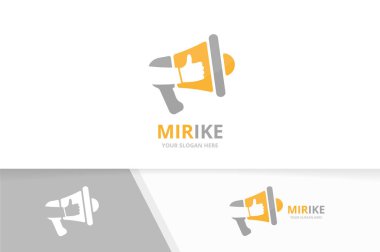 Megafon vektör ve logo kombinasyonu gibi. Megafon ve en iyi simge veya simge. Benzersiz duyuru ve seçim logo tasarım şablonu.