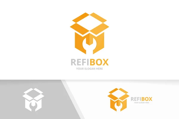 Wektor logo pudełko. Pakiet i naprawy symbol lub ikonę. Unikalny szablon projektu logotypu dostawy i poprawka. — Wektor stockowy