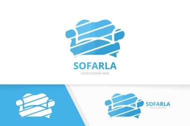 Vektör koltuk ve yatak logo bileşimi. Kanepe ve sandalye sembol veya simge. Benzersiz koltuk logo tasarım şablonu.