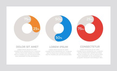 Set of orange, blue and red elements for infographic presentation slides with charts, graphs, circles, number options.