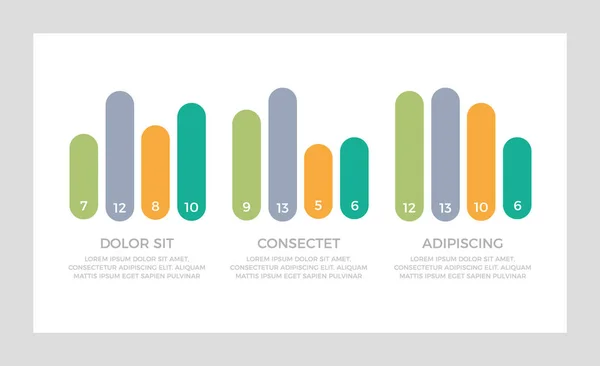 Set of green and gray, orange, turquoise elements for infographic presentation slides with charts, graphs, steps, timeline, number options. — Stok Vektör
