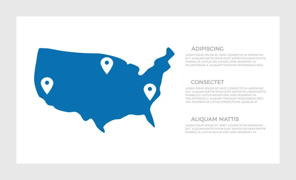 Set van donkerblauwe Usa toestanden elementen voor infografische presentatie dia 's. — Stockvector