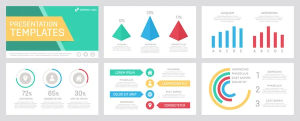 Conjunto de elementos turquesa, amarelo, azul, vermelho para slides modelo de apresentação multiúso com gráficos e gráficos . — Vetor de Stock