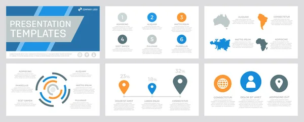 グラフとチャート付きの多目的プレゼンテーションテンプレートスライド用のグレーとオレンジの要素のセット. — ストックベクタ