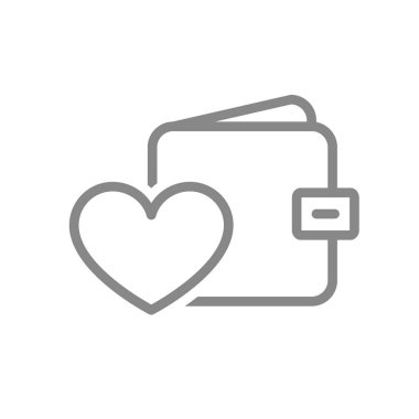 Wallet with heart line icon. Money insurance, like, feedback symbol