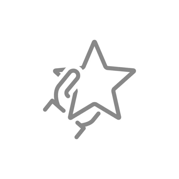 Ręka trzyma ikonę linii gwiazd. Opinia klienta, dodaj do ulubionych, ocena, symbol kontroli jakości — Wektor stockowy