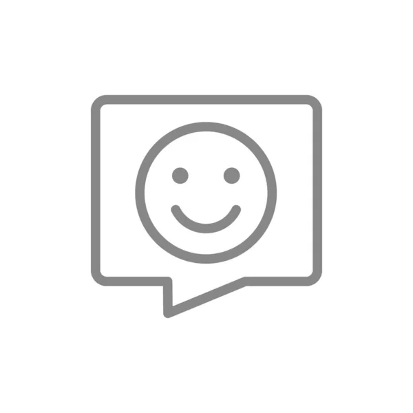Glückliches Gesicht mit Sprechblasenzeilen-Symbol. Chatten, nette Gespräche, positives Feedback — Stockvektor