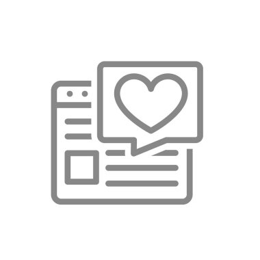 Kalbinin konuşma baloncuğu simgesinde olduğu bir site. Aşk makalesi, kullanıcı geribildirim sembolü