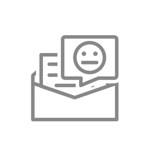 Carta com ícone de linha de rosto neutro. Insatisfação do cliente, cliente não feliz, símbolo de feedback — Vetor de Stock