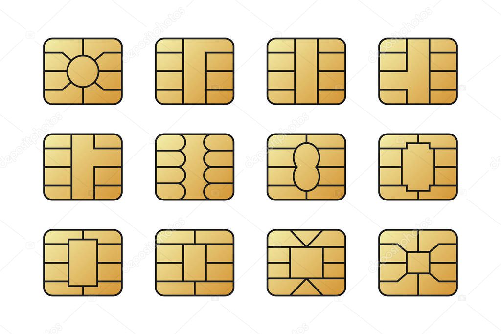 EMV chips for banking plastic card. Digital Nfc technology. Bank payment symbols.