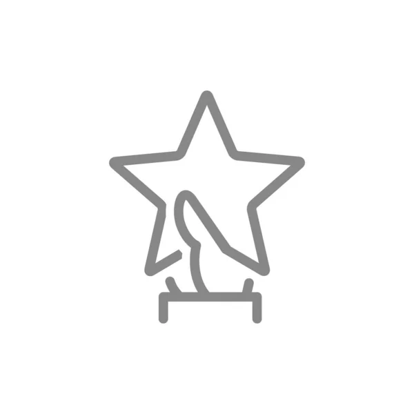 Ręka trzyma ikonę linii gwiazd. Opinia klienta, dodaj do ulubionych, podziel się oceną, symbol kontroli jakości — Wektor stockowy