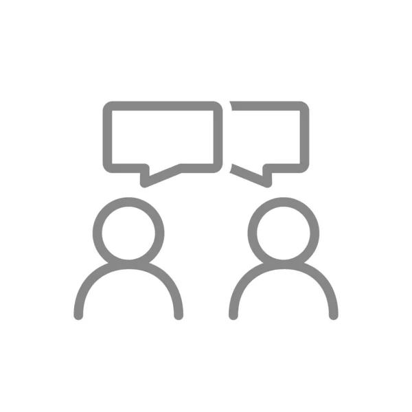 Pessoas com ícone de linha de bolhas de fala. Conversação, diskussion, feedback, símbolo de revisão — Vetor de Stock