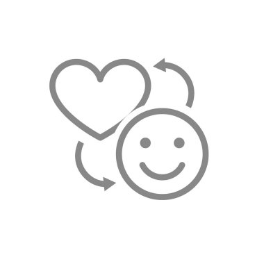 Aşk çizgisi ikonu ile bir mutluluğu değiş tokuş et. Mutlu yüz ve kalp, sosyal ağ aktivitesi, sembol gibi.