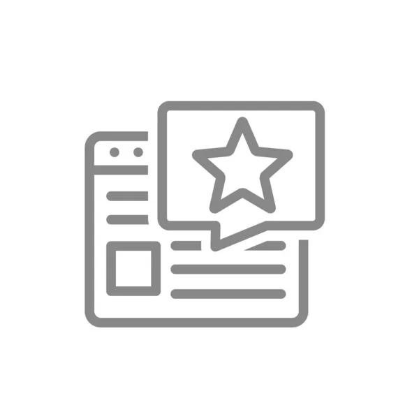 Webseite mit Stern in Sprechblasenzeile-Symbol. Feedback der Nutzer, Zustimmung zu Artikelsymbol — Stockvektor