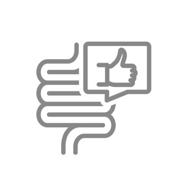 Konuşma baloncuğu simgesiyle bağırsaklar yukarı. Sağlıklı iç organ, sindirim sistemi sembolü