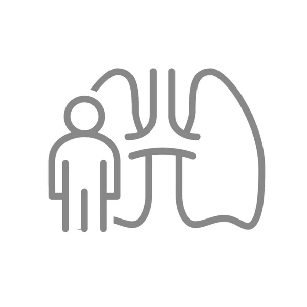Pulmões com ícone de linha de homem. Sistema respiratório humano, símbolo de órgão saudável — Vetor de Stock