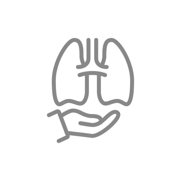 Pulmones humanos en el icono de la línea. Salud, tratamiento médico, símbolo de prevención de enfermedades — Vector de stock