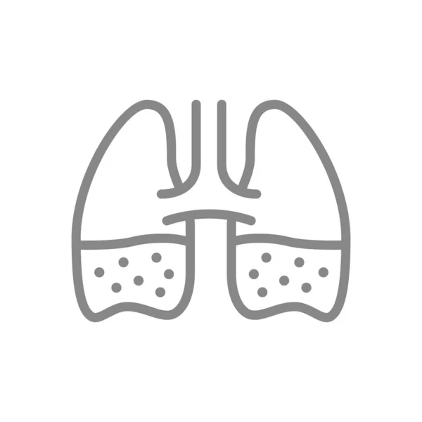 Pulmones con ícono de línea de flema. Pleuresía, edema, neumonía, tuberculosis, bronquitis símbolo — Vector de stock