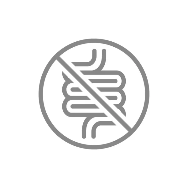 Signo prohibido con un ícono de la línea intestinal. Amputación órgano interno, sin intestino, símbolo de rechazo de trasplante — Archivo Imágenes Vectoriales
