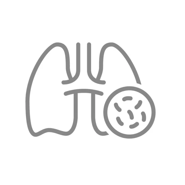Pulmões com ícone de linha de bactérias. Doenças órgão interno, legionelose, símbolo de pneumonia — Vetor de Stock
