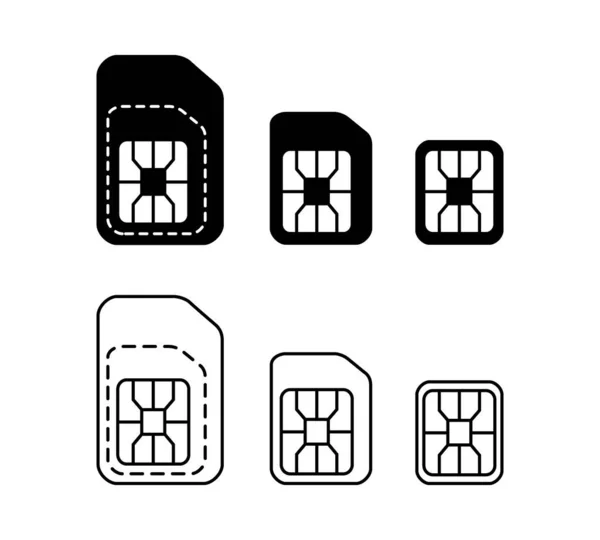 Mobile SIM card icons set. Normal, Micro, Nano type compatible SIM-card symbol. — Stock Vector