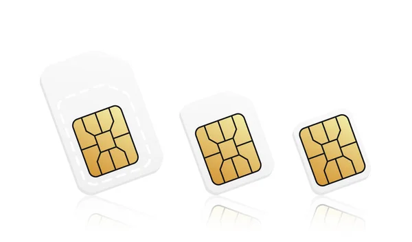 Realistic phone card set. Mobile sim card types - Normal, Micro, Nano. — Stock Vector