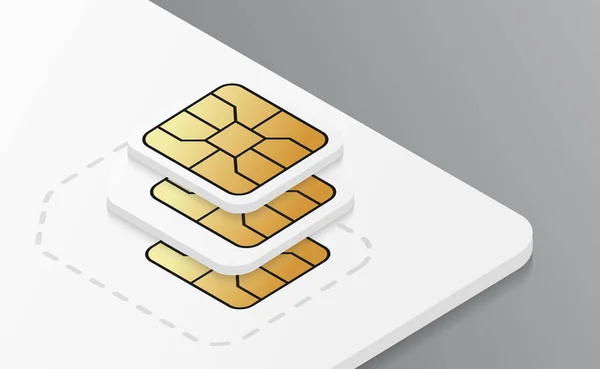 Mockup della scheda SIM in plastica mobile. Scheda cellulare standard, micro e nano telefono . — Vettoriale Stock