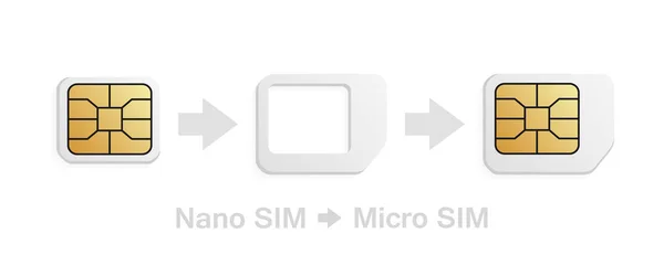 Nano naar Micro SIM kaart adapter. Realistische telefoon sim-card converter kit. — Stockvector