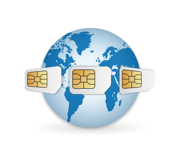 Blank SIM cards around the Earth. Global mobile communication — Stock Vector