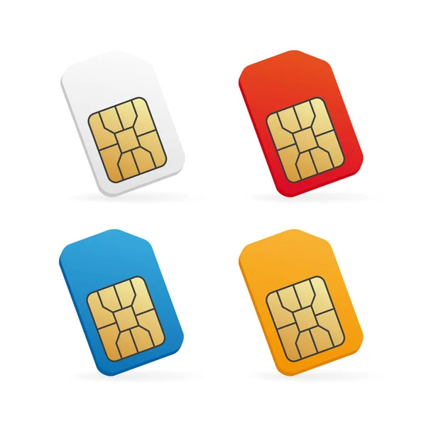 Realistic colored SIM card set. Mobile cellular phone sim-card. — Stock Vector