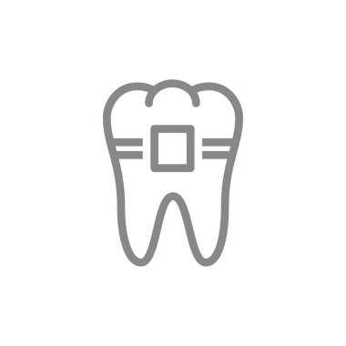 Diş teli çizgisi simgesi olan diş. Ortodontik tedavi, ağız boşluğundaki sağlıklı organ.