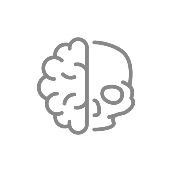 Menselijke hersenen met schedellijn icoon. Gezond inwendig orgaan, centraal zenuwstelsel symbool — Stockvector