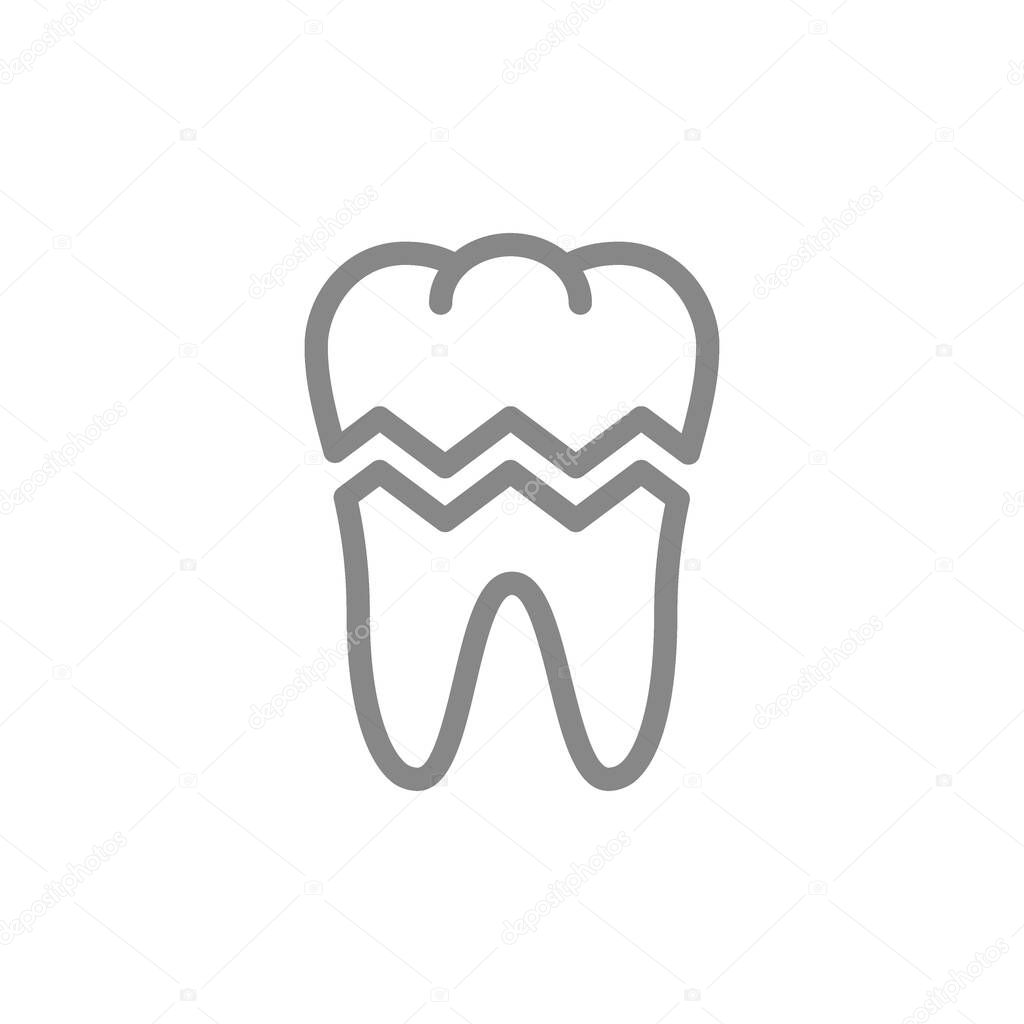 Broken tooth line icon. Damaged organ, acute pain, transplant rejection symbol